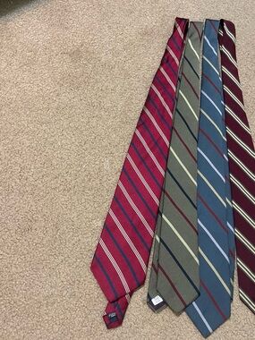 Set of Four Men's Striped Ties in Red, Olive, Blue and Maroon